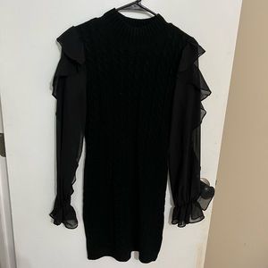 Womens black sweater dress with sheer sleeves